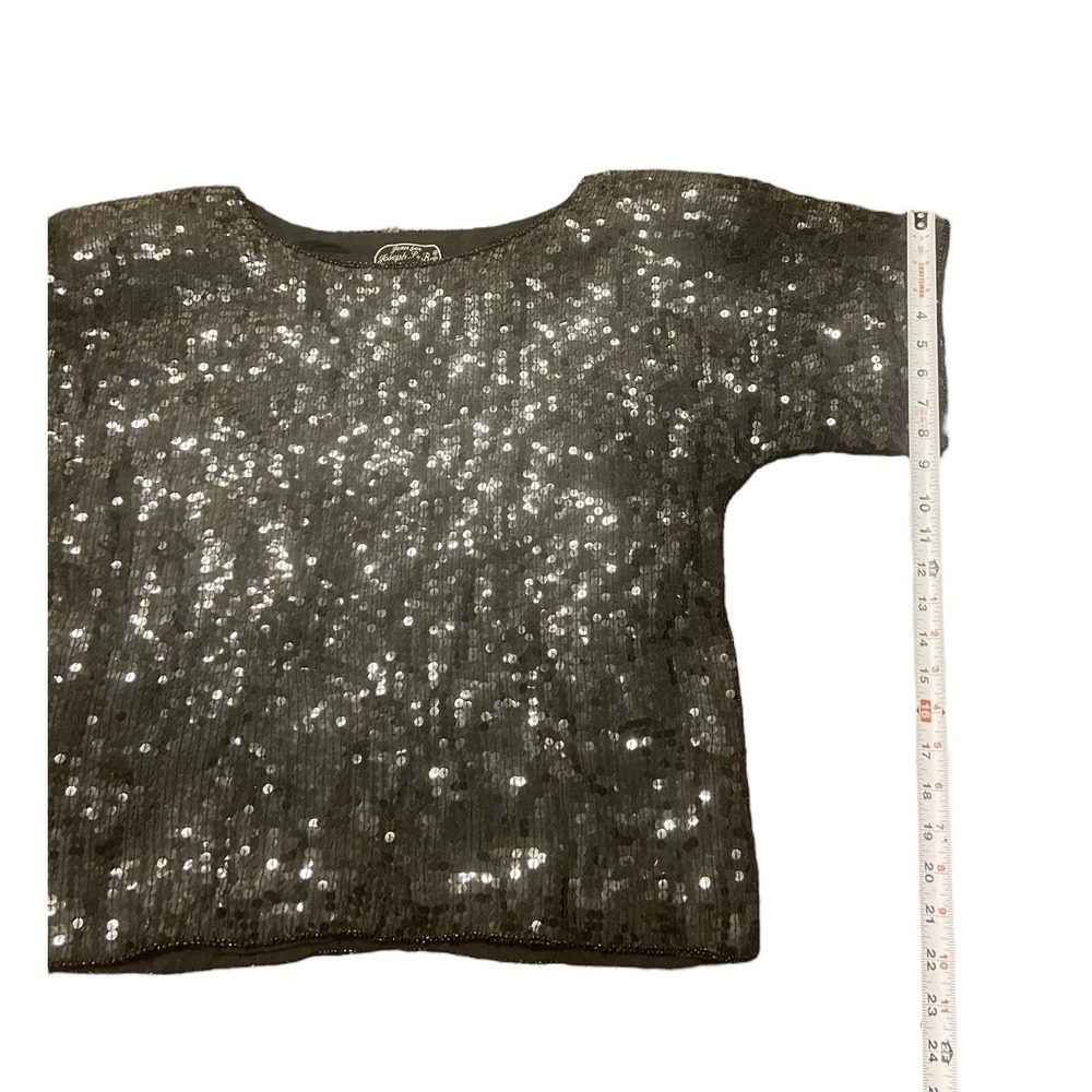 Vintage Jean for Joseph Le Bon 100% Pure Silk Black Sequin Top Women's ‎ Size L - Picture 5 of 8